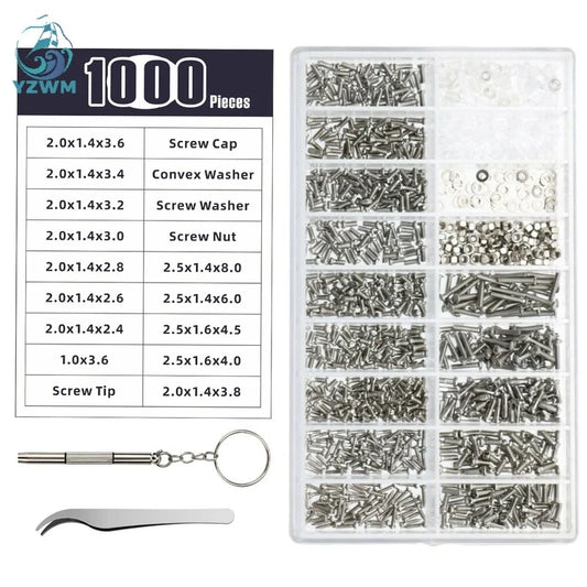 1000pcs Glasses Clock Accessories Leg Nose Bracket Cross Screw Kit Family Repair Box Combination Set