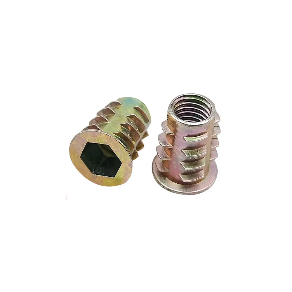 100pcs Box Furniture Nut M4-m10color Zinc Plating Inner and Outer Teeth Combination T-shaped Intermetallic T-shaped Embedded Nut