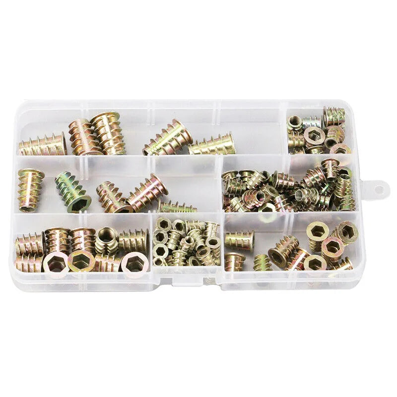 100pcs Box Furniture Nut M4-m10color Zinc Plating Inner and Outer Teeth Combination T-shaped Intermetallic T-shaped Embedded Nut