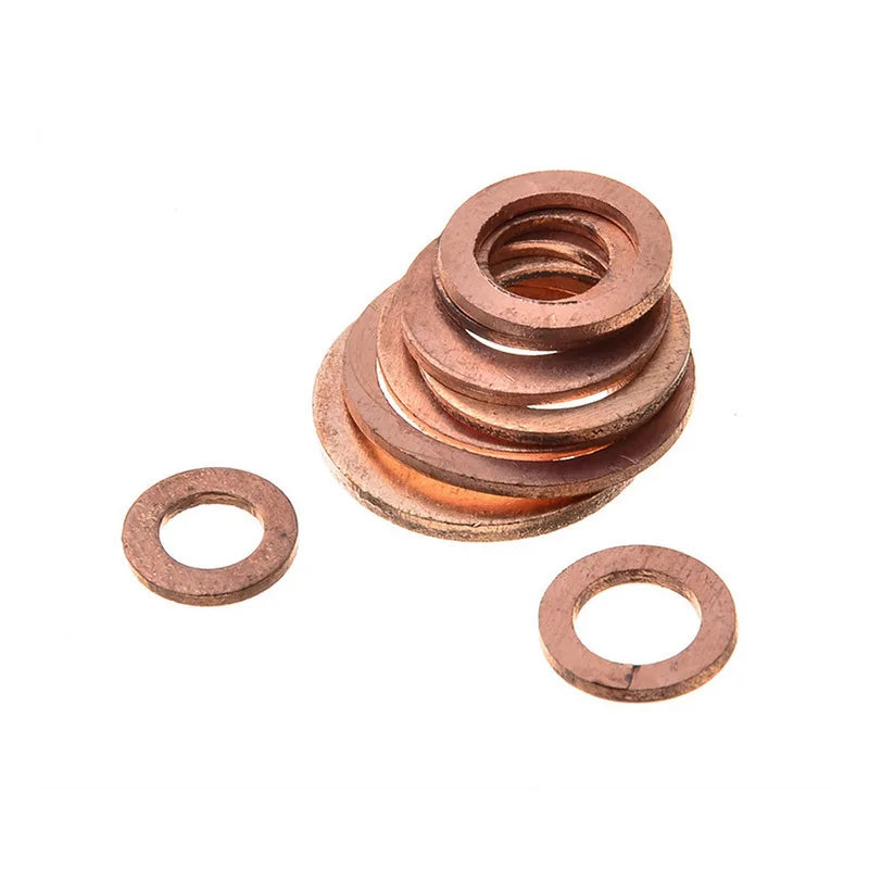 150pcs Red Copper Gasket 15 Specifications Oil Plugging M5-M20 Red Copper Flat Gasket Sealing Box O-ring