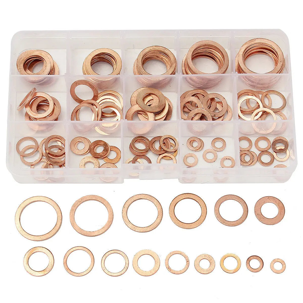 150pcs Red Copper Gasket 15 Specifications Oil Plugging M5-M20 Red Copper Flat Gasket Sealing Box O-ring