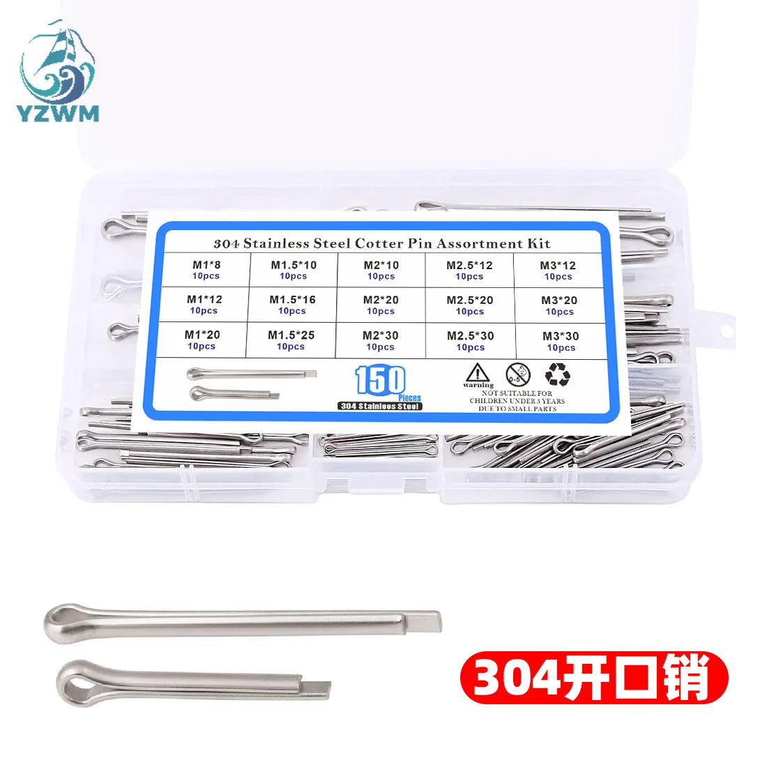 150pcs304 Stainless Steel Gb91 Split Pin M1-M3 Combination Set Box Pin Hairpin