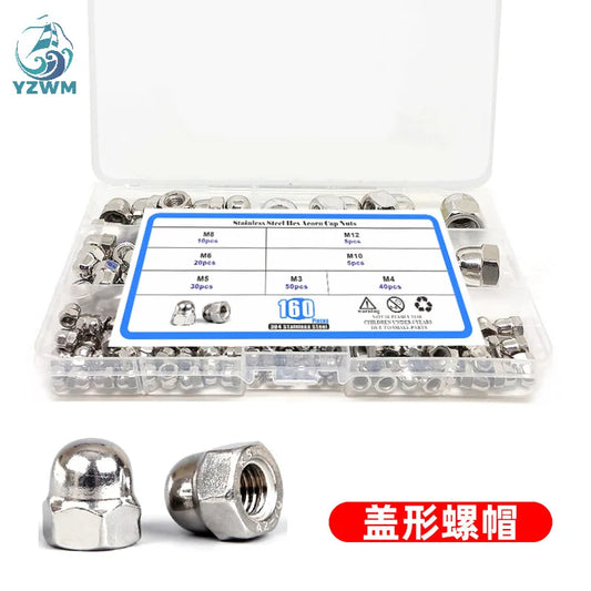 160pcsm3-m12 Box 304 Stainless Steel Ball Head Integrated Cap Din1587 Cap Nut Set