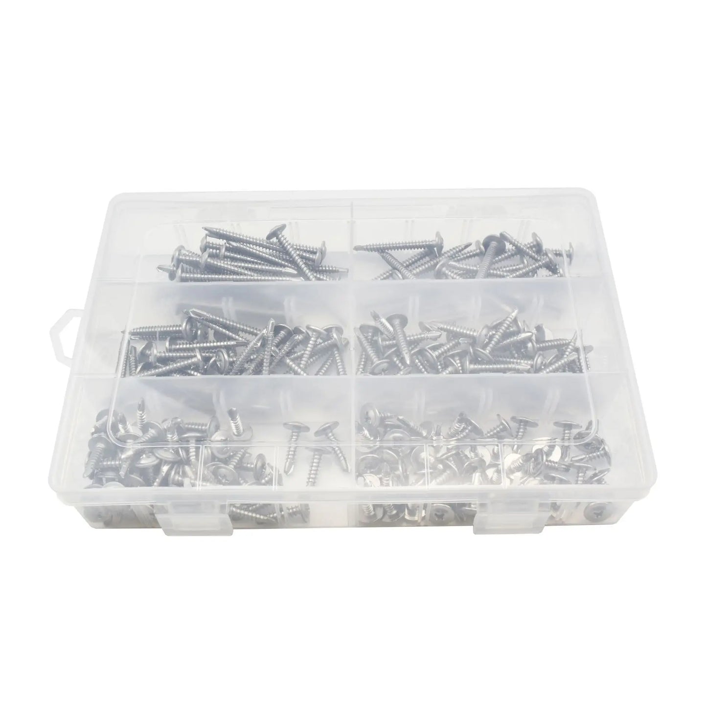 210pcs 410 Stainless Steel Cross Round Head Driller's Tailband Medium Self Tapping and Self Drilling Dovetail Screw Set Box