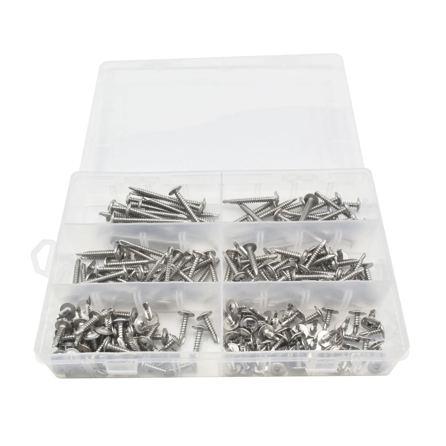 210pcs 410 Stainless Steel Cross Round Head Driller's Tailband Medium Self Tapping and Self Drilling Dovetail Screw Set Box