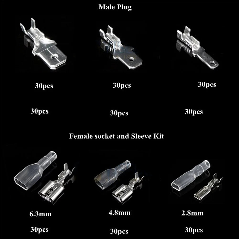 270pcs Boxed 6.3/4.8/2.8 Hook Switch Insert Sheath 30 Sets of Wiring Male and Female Male/Female Lug