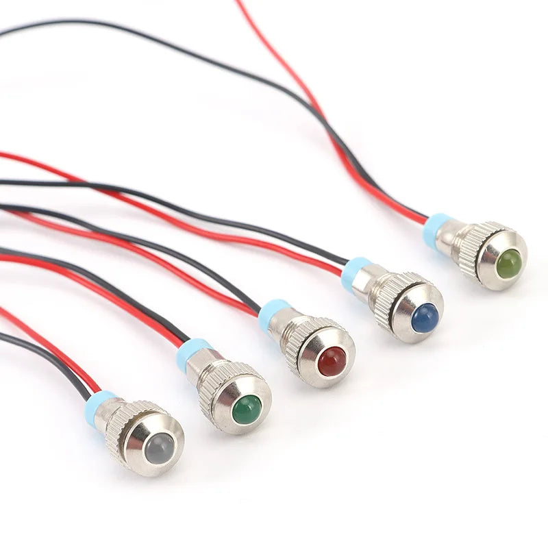 2PCS Metal indicator LED with wire 8mm waterproof signal working power lamp 3v5v12v24v2v switch button