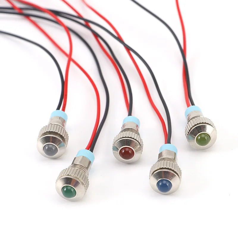 2PCS Metal indicator LED with wire 8mm waterproof signal working power lamp 3v5v12v24v2v switch button