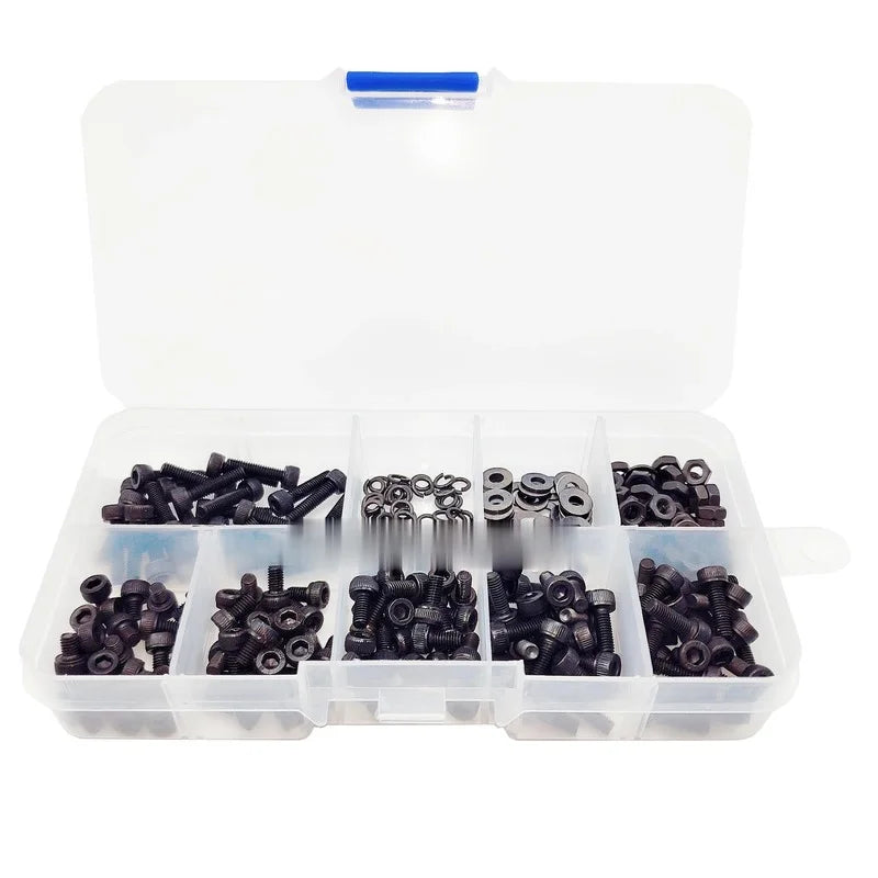 300pcs Black Cup Head Cylinder Head Hexagon Screw Bolt Nut Flat Pad Spring Pad Set Box M3 Round Head Screw