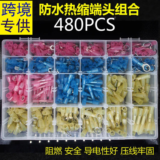 480PCs Waterproof Heat Shrinkable Terminal Boxed Middle Terminal Combination Insulated Wiring Terminal