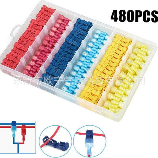 480pcs Ant Clip T-Type Break-Free Line Main Line Branch Jointing Clamp Nylon Insert Cold Compression Terminal