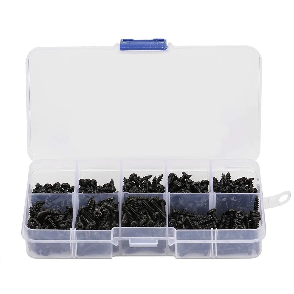 800pcs M2 Black Carbon Steel Countersunk Flat Head Cross Self Tapping Screw Combination Set Packed In Box