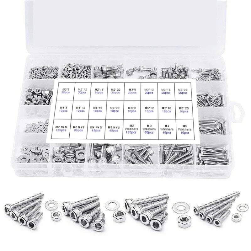 880pcs cup head hexagon box screw nut 304 stainless steel cylinder head screw set