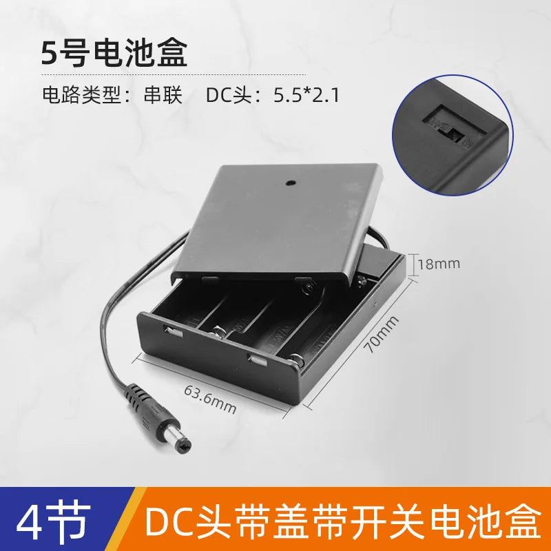 AA No.5  AAA No.7 series battery box tape line with switch DC head DIY battery holder 1 2 3 4 6 8