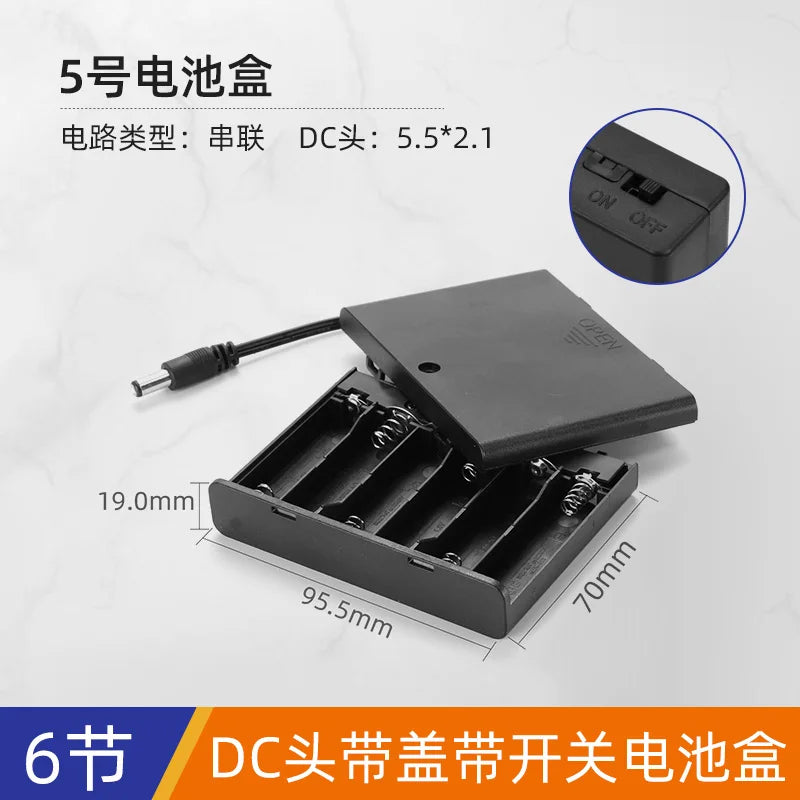 AA No.5  AAA No.7 series battery box tape line with switch DC head DIY battery holder 1 2 3 4 6 8