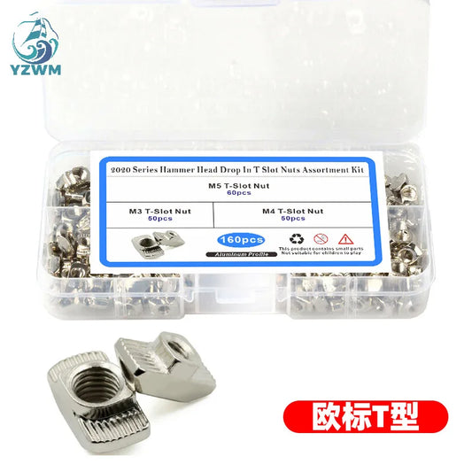 Cross Border Box 160pcs European Standard T-shaped Nut Block Special Nut M3-m4-m5 Combination Set for Aluminum Profile