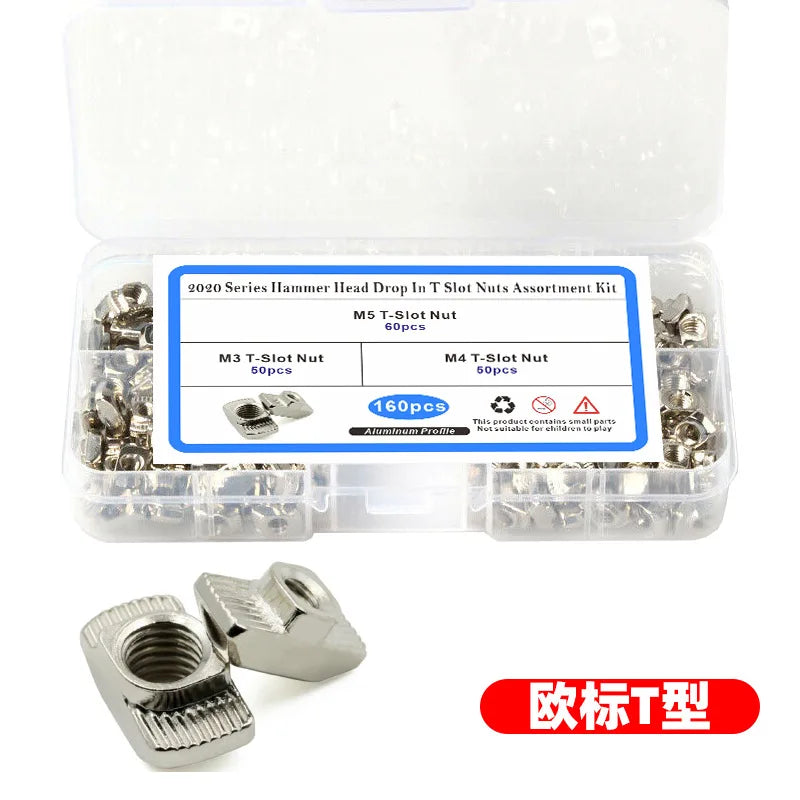 Cross Border Box 160pcs European Standard T-shaped Nut Block Special Nut M3-m4-m5 Combination Set for Aluminum Profile