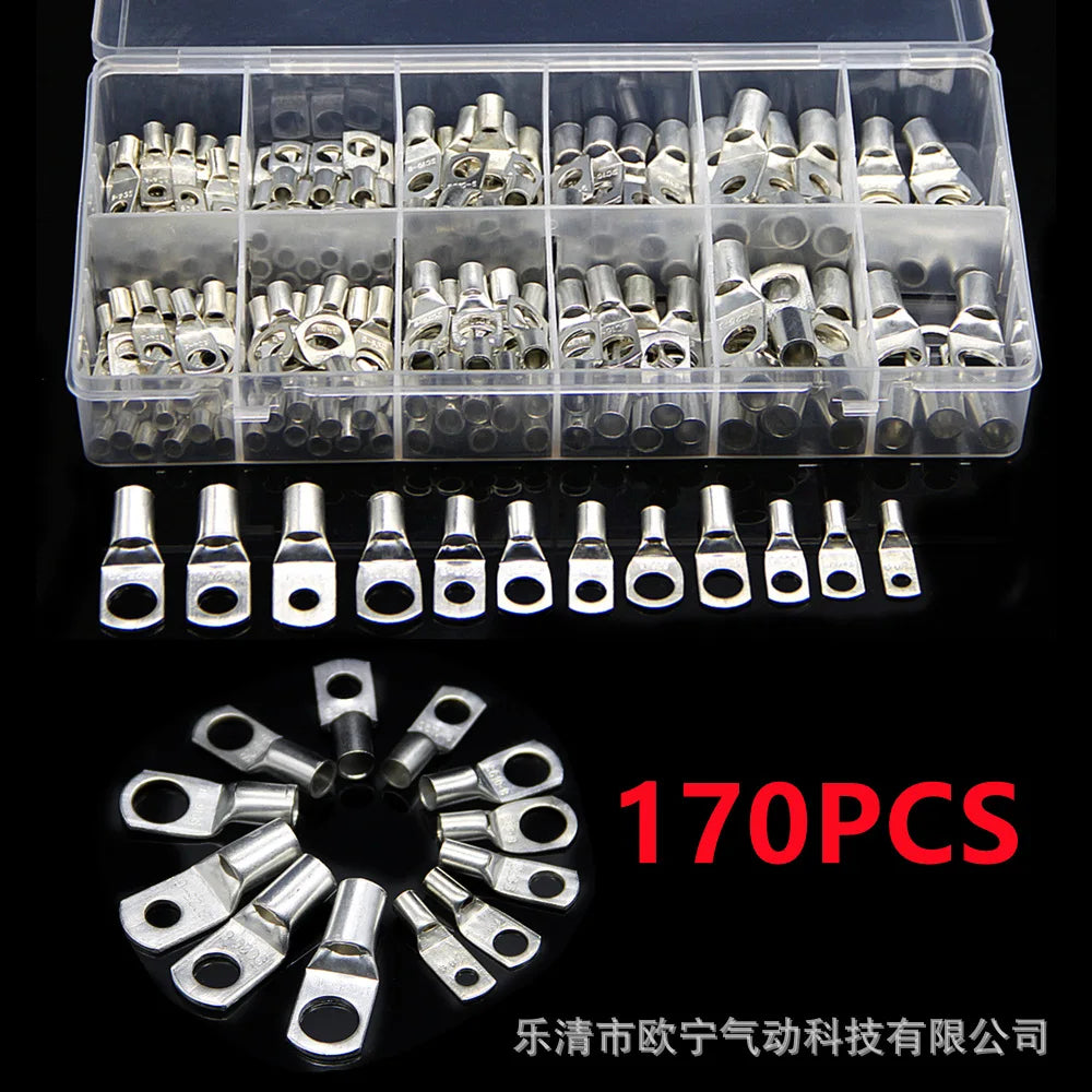 Cross-Border Supply SC Peeping Copper Terminal 170PCs Boxed Cold Compression Wiring Terminal Copper Nose