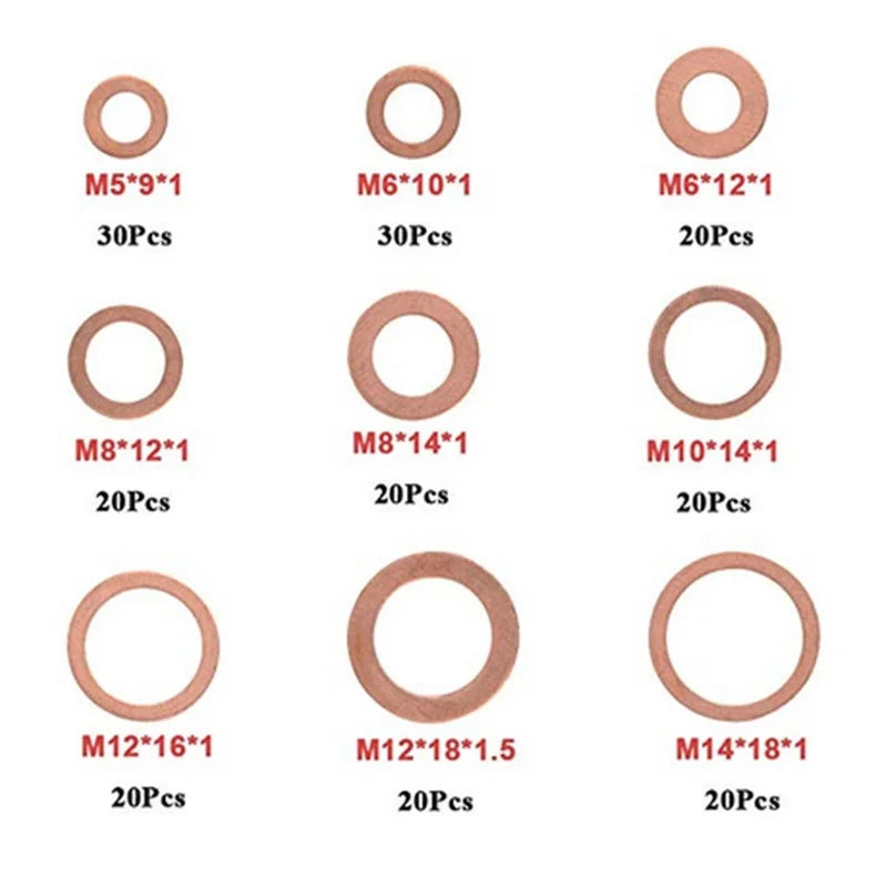 Cross border special for 200pcs red copper gasket oil sealing ring combination M5-M14 flat gasket box JX