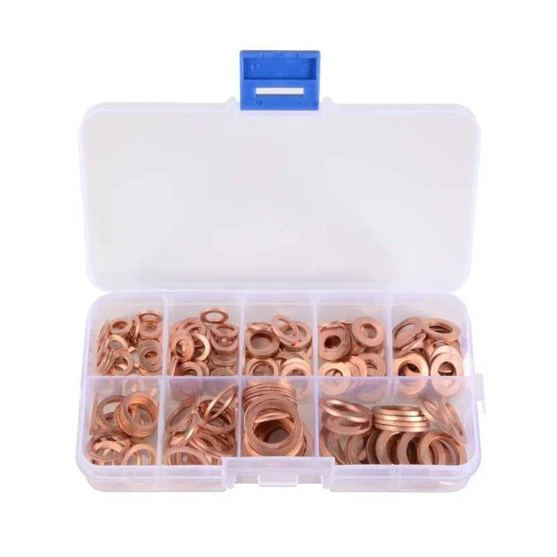 Cross border special for 200pcs red copper gasket oil sealing ring combination M5-M14 flat gasket box JX