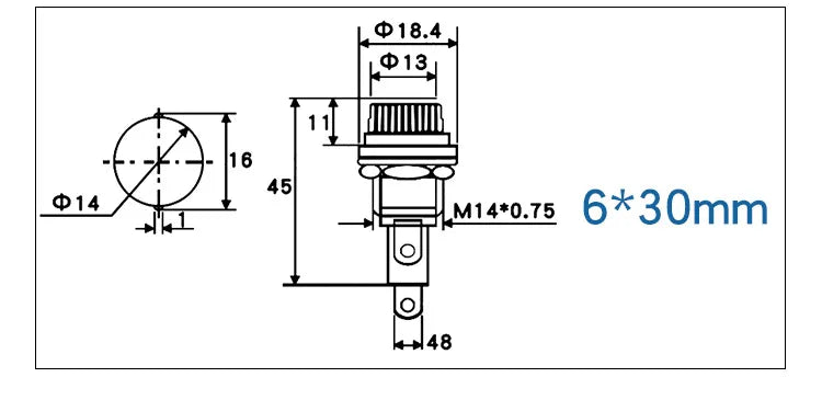 Specification size 5x20mm 6x30mmglass tube fuse holder fuse hole 12mm 15a10a250v