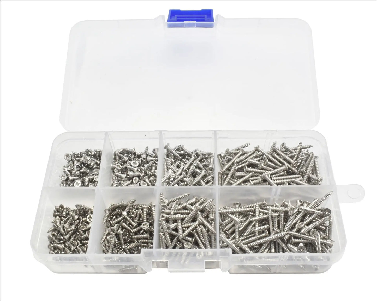 Cross Border Hot Sale 800pcs M2 Silver Carbon Steel Nickel Plated Cross Countersunk Flat Head Self Tapping Screw Set Gb846