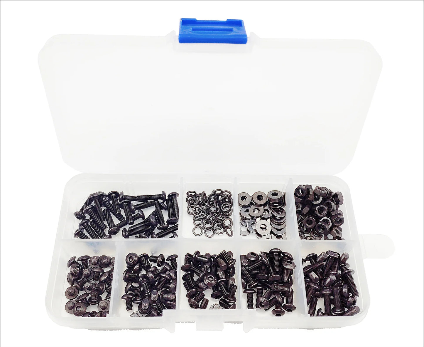 Cross Border Special Supply 300pcs Black Round Head Pan Head, Head Hexagon Screw M3 Bolt Nut Flat Pad Spring Box