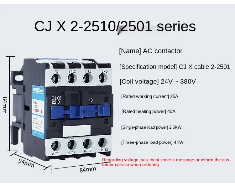 YZWM AC Contactor CJX2-6511 9A NO 3-Phase DIN Rail Mount Electric Power Contactor 24V 36V 110V 220V 380V