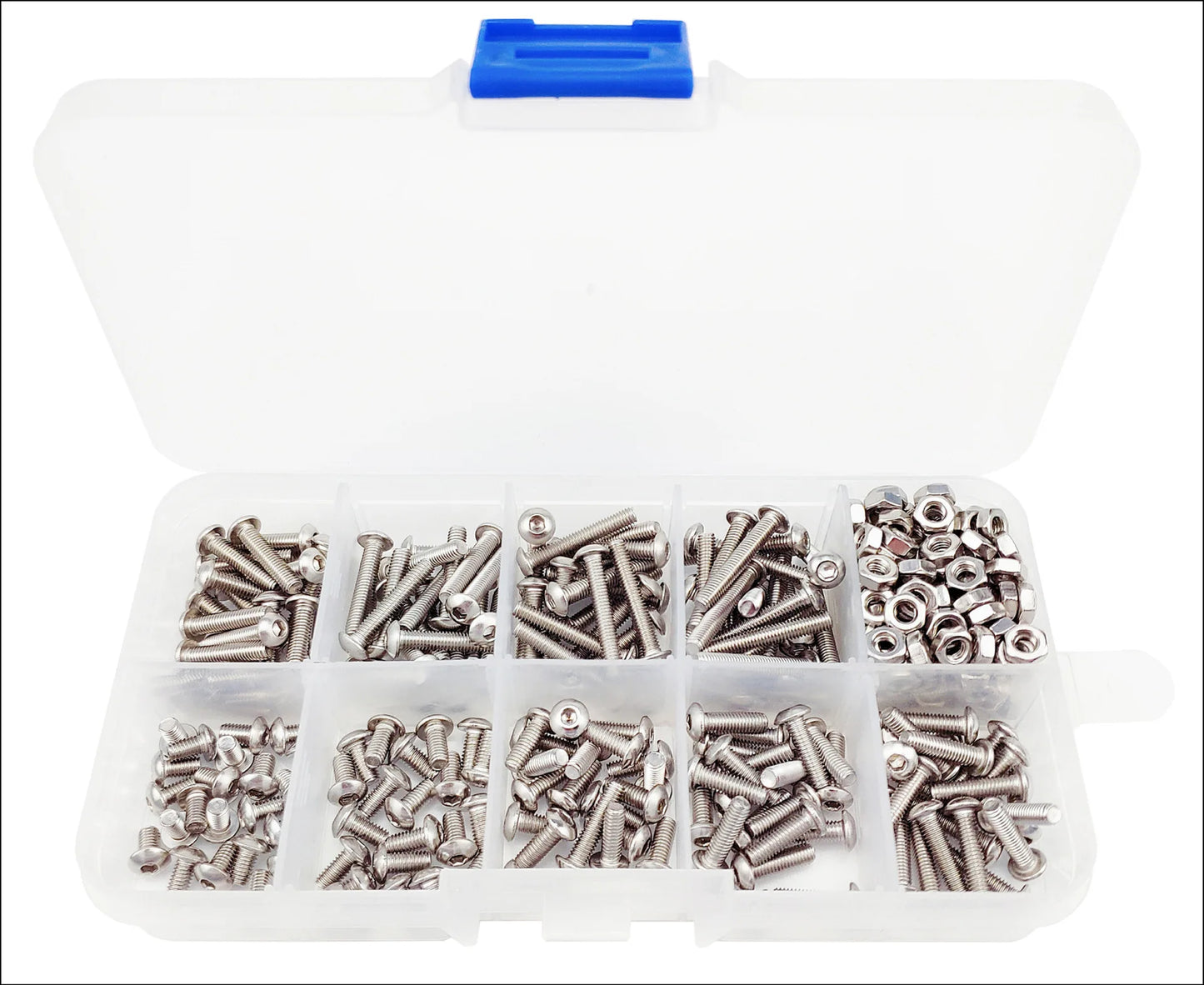 M3 340pcs stainless steel 304 round head pan head hexagon screw bolt nut A2 box package screws