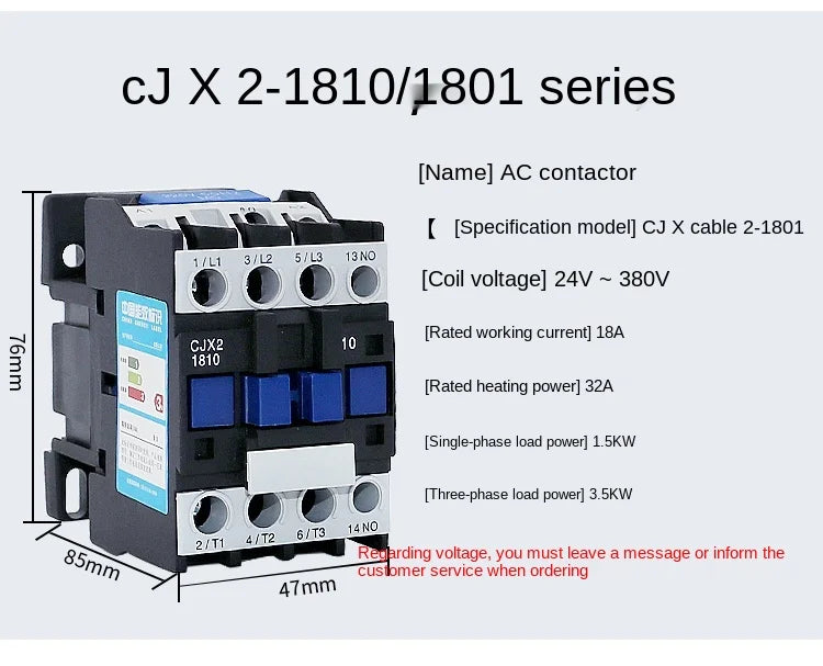 YZWM AC Contactor CJX2-6511 9A NO 3-Phase DIN Rail Mount Electric Power Contactor 24V 36V 110V 220V 380V