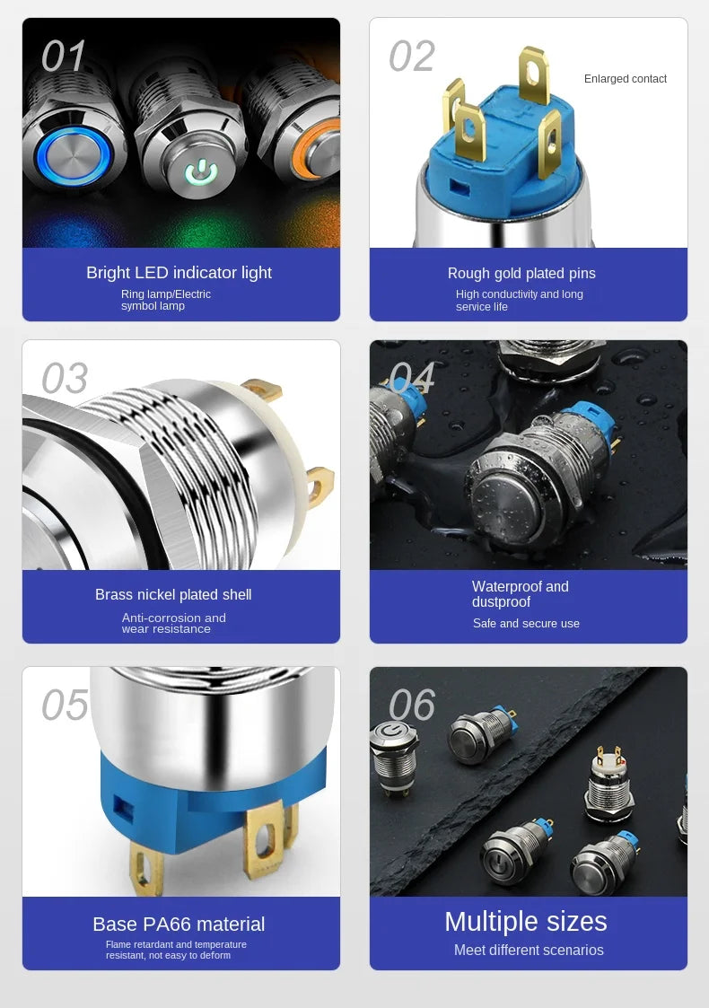 YZWM 12mm 12mm Self-locking Metal Button Switch Opening with Light AC 3-6V Power Symbol Start Stop Small Switch