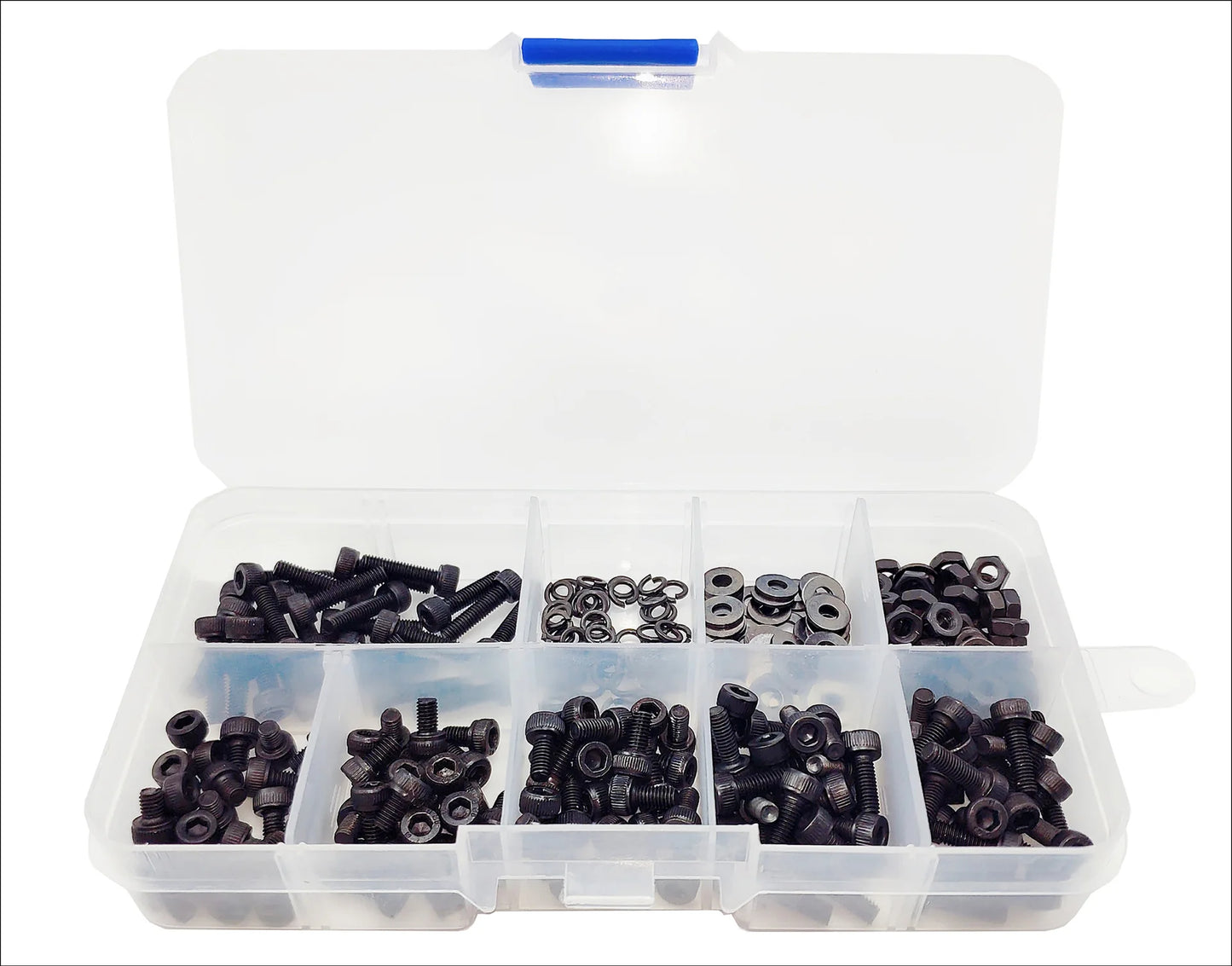 300pcs Black Cup Head Cylinder Head Hexagon Screw Bolt Nut Flat Pad Spring Pad Set Box M3 Round Head Screw