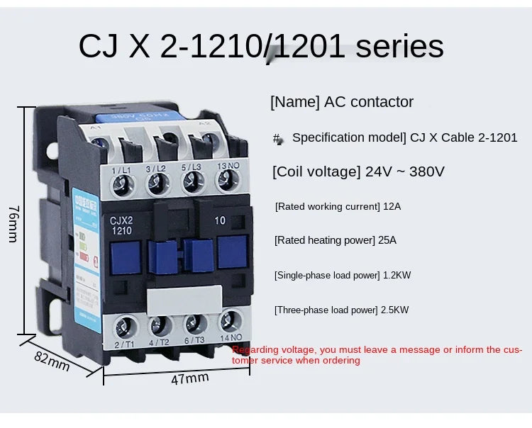 YZWM AC Contactor CJX2-6511 9A NO 3-Phase DIN Rail Mount Electric Power Contactor 24V 36V 110V 220V 380V