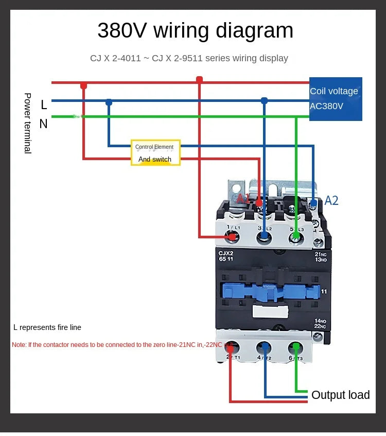 YZWM AC Contactor CJX2-4011 5011 9A NO 3-Phase DIN Rail Mount Electric Power Contactor 24V 36V 110V 220V 380V