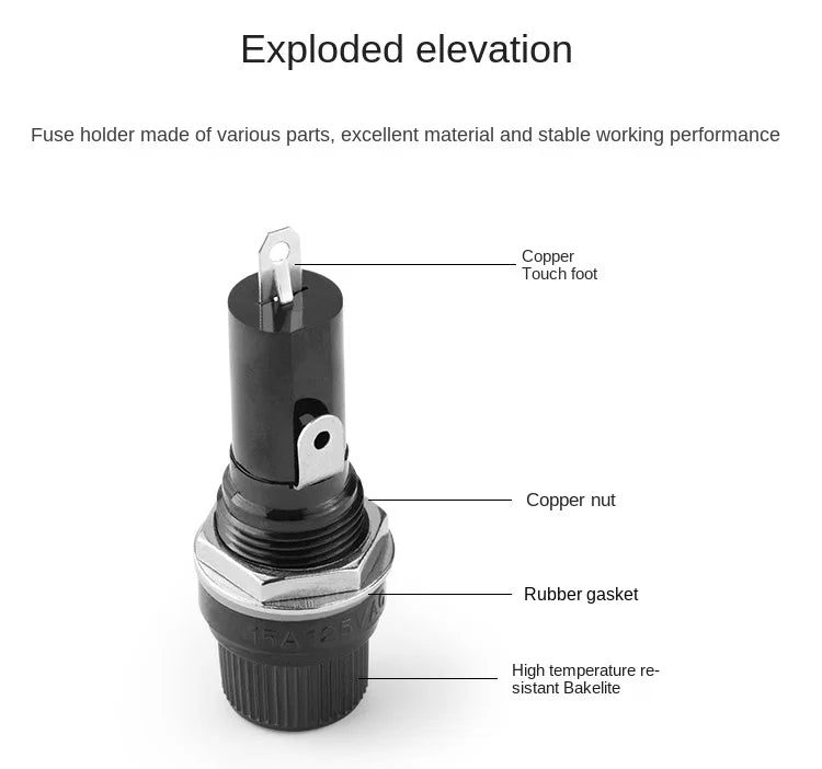 Specification size 5x20mm 6x30mmglass tube fuse holder fuse hole 12mm 15a10a250v