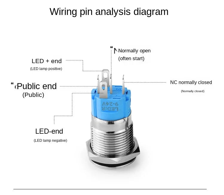 YZWM 16mm Metal Button Switch One Button Start Stop Switch LED Light High Head Small Angel Eye Ring Self Locking Round