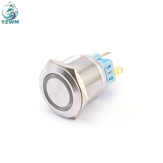 YZWM 25 Mm Button Switch Metal Stainless Steel Self-locking Self Reset Waterproof and Explosion-proof Car with Light