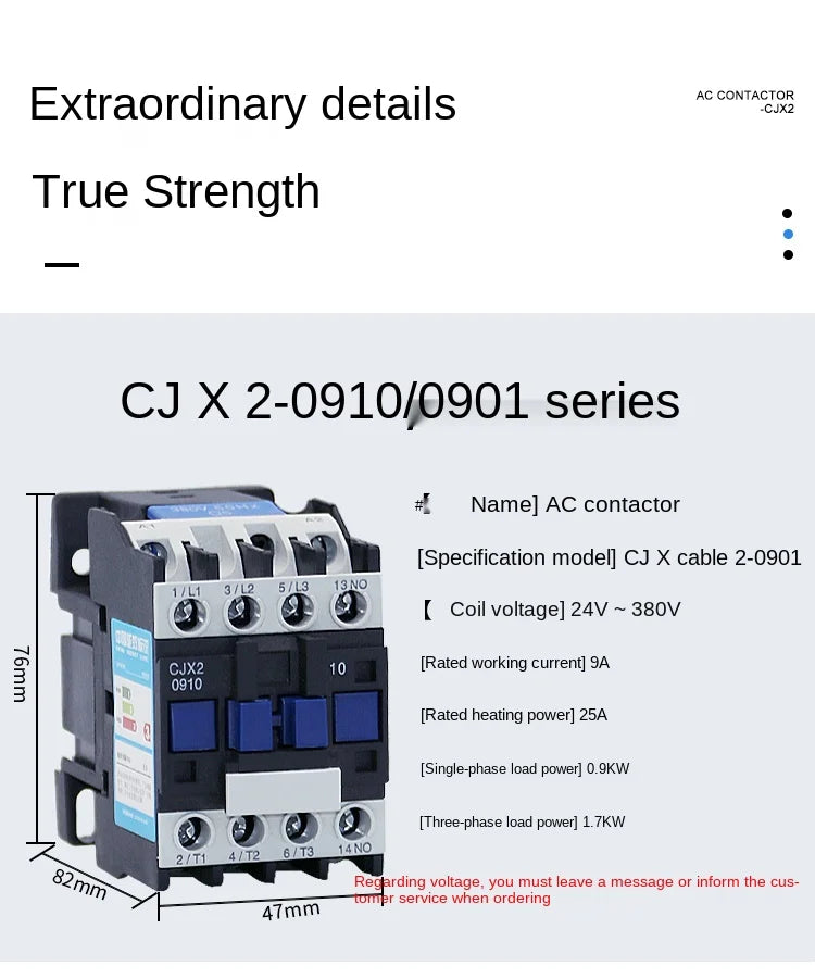 YZWM AC Contactor CJX2-6511 9A NO 3-Phase DIN Rail Mount Electric Power Contactor 24V 36V 110V 220V 380V