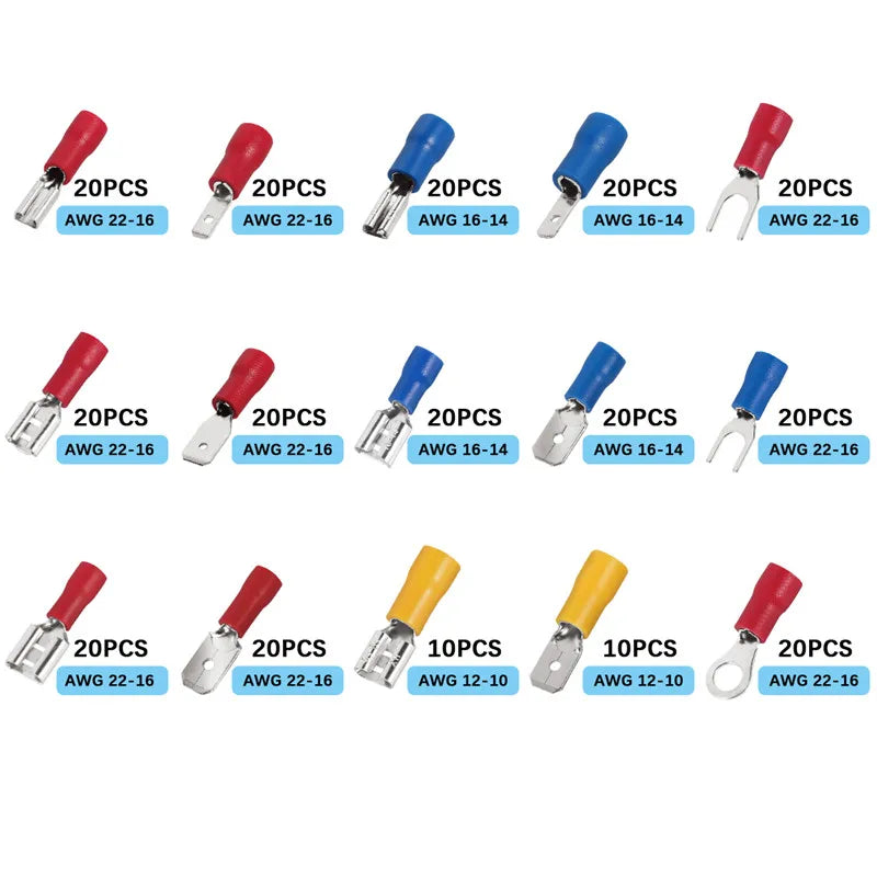 Insulated Ring Terminal Use For Bolt Hole Pure Copper Cable Cold Press Eyelet Connector Wire End Circular Crimp Lug Complete set