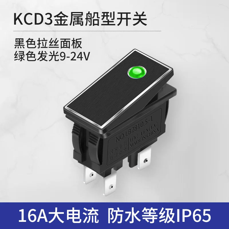 KCD3 Metal Ship Type Switch 2No Waterproof 16A High Current Rocker Switch 4 Foot 220V LED Lamp