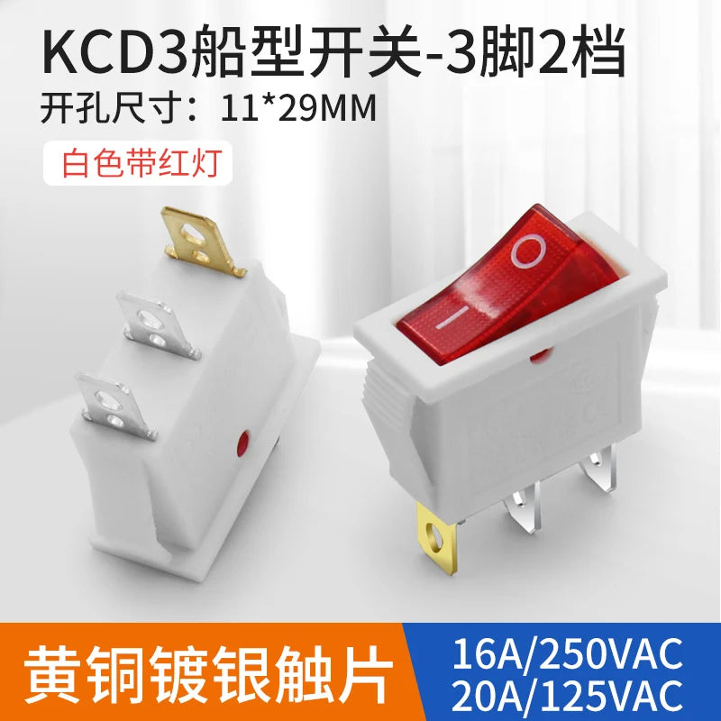 KCD3 Ship Type Switch Small Electric Frying Pan Electric Rice Cooker Power Button Switch 3 Pin 2 Gear Waterproof Band Lamp 16A