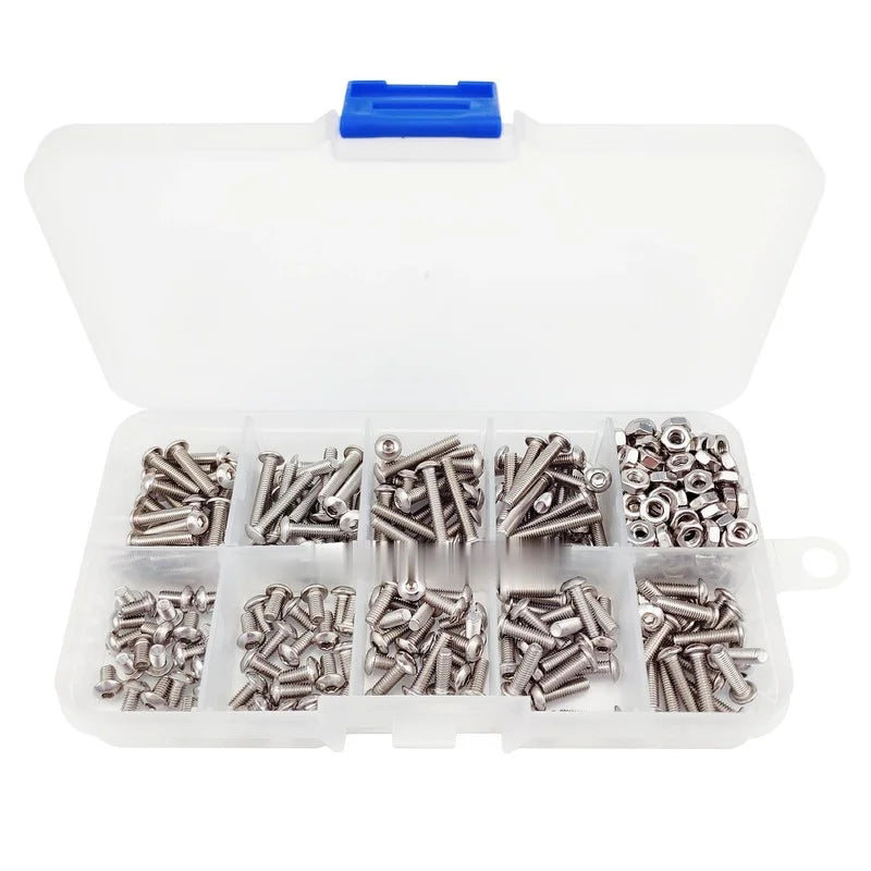 M3 340pcs stainless steel 304 round head pan head hexagon screw bolt nut A2 box package screws