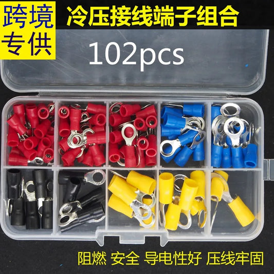 RV 102pcs Cold Compression Terminal round O-Shaped Pre-Insulated Terminal Block Combination Boxed