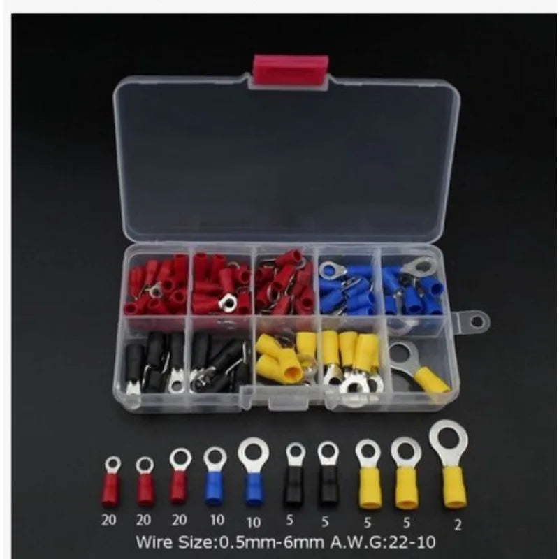 RV 102pcs Cold Compression Terminal round O-Shaped Pre-Insulated Terminal Block Combination Boxed