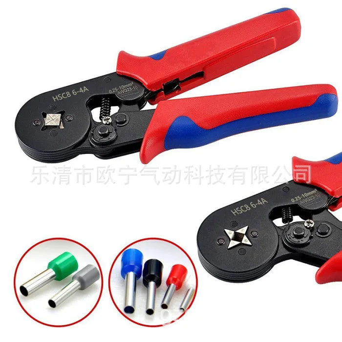 Wiring Terminal Ve1200pcs Tube Needle Type Wiring Pre-Insulation Cold Compression Terminal 6-4 Four Sides Crimping Plier Suit