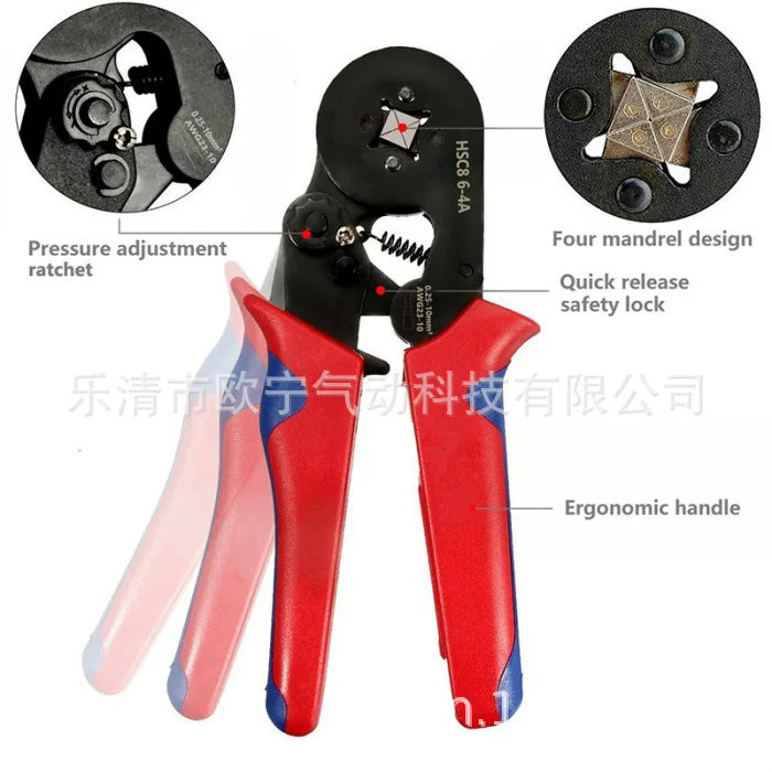 Wiring Terminal Ve1200pcs Tube Needle Type Wiring Pre-Insulation Cold Compression Terminal 6-4 Four Sides Crimping Plier Suit