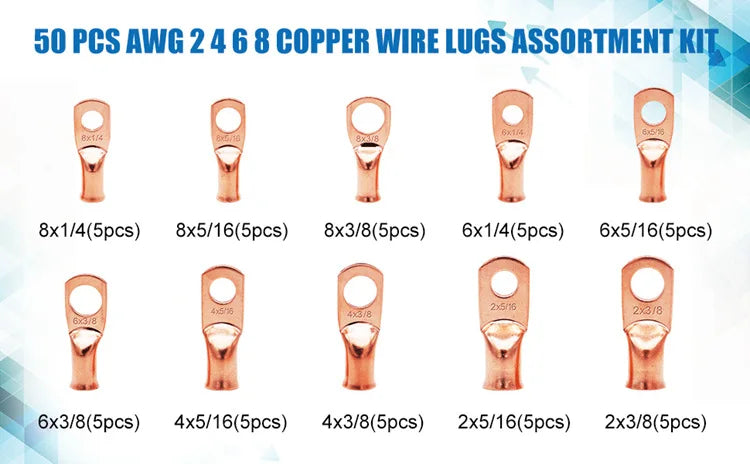 AWG American Standard Terminal 50Pc Copper Nose American Standard Trumpet Lug Battery Cable Closed End Bare