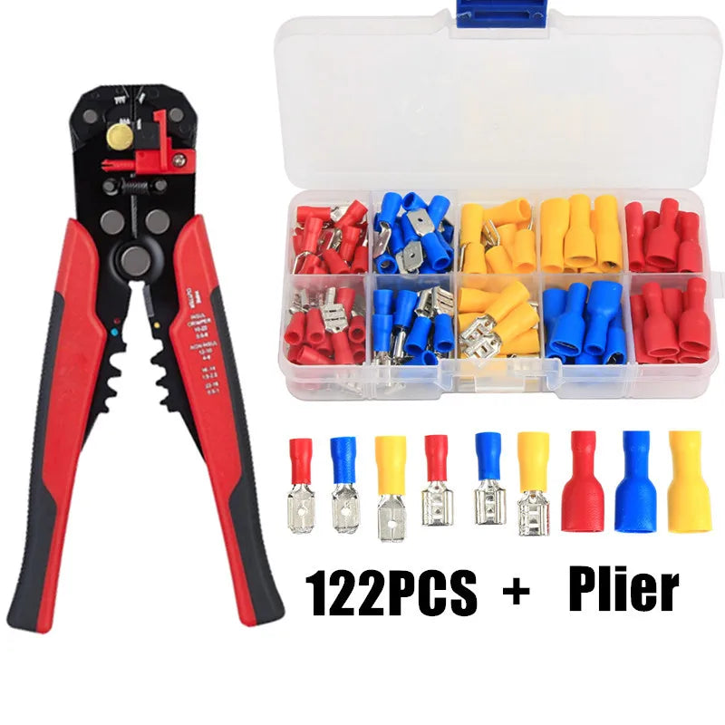 122pcs male and female fully insulated pre insulated cold pressed terminal stripping pliers set with spring inserts 6.3