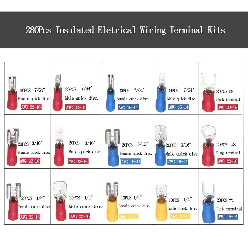 Insulated Ring Terminal Use For Bolt Hole Pure Copper Cable Cold Press Eyelet Connector Wire End Circular Crimp Lug Complete set