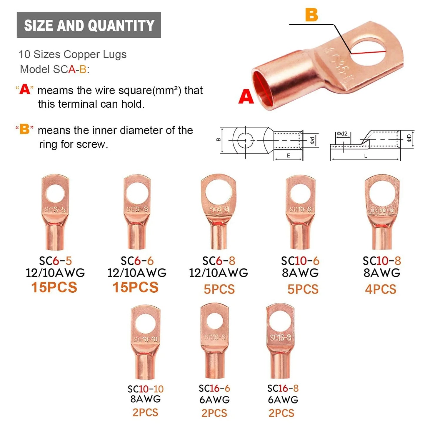 SC Peephole Bare Terminal 100pcs Golden 50pcs Cold Compression Terminal 50pcs Heat Shrink Tube Boxed